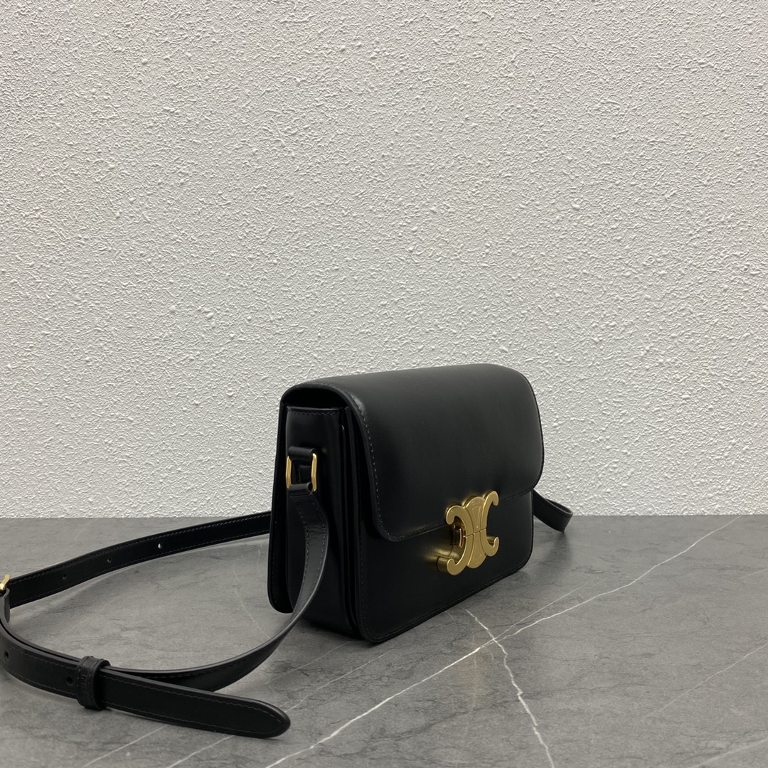 Celine Teen Triomphe Bag In Shiny Calfskin Black 188423